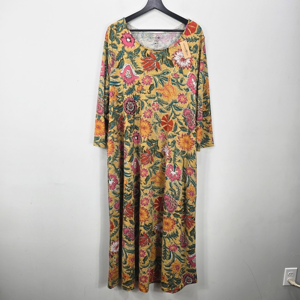 Natural Life Lottie Sweater Knit Maxi Dress XXL Floral Pockets Fall Cozy Art NWT